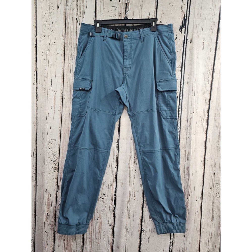 Prana Zion Joggers Mens 35x30 Blue Solid Nylon Cargo Hiking Outdoor Pants